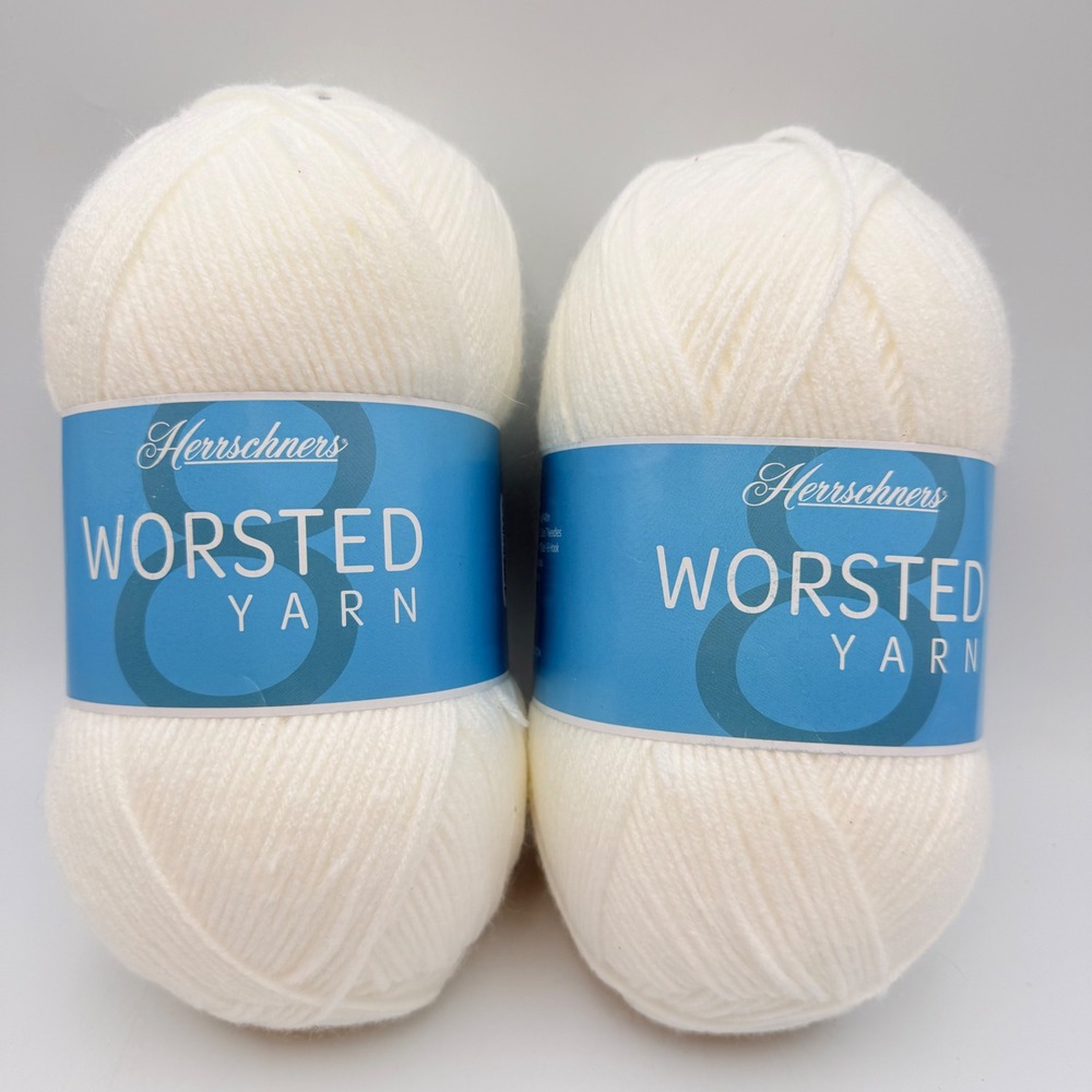 Herrschners Worsted 8 Yarn White 1001 8oz 489yd 2 Skeins 100% Acrylic Medium 4
